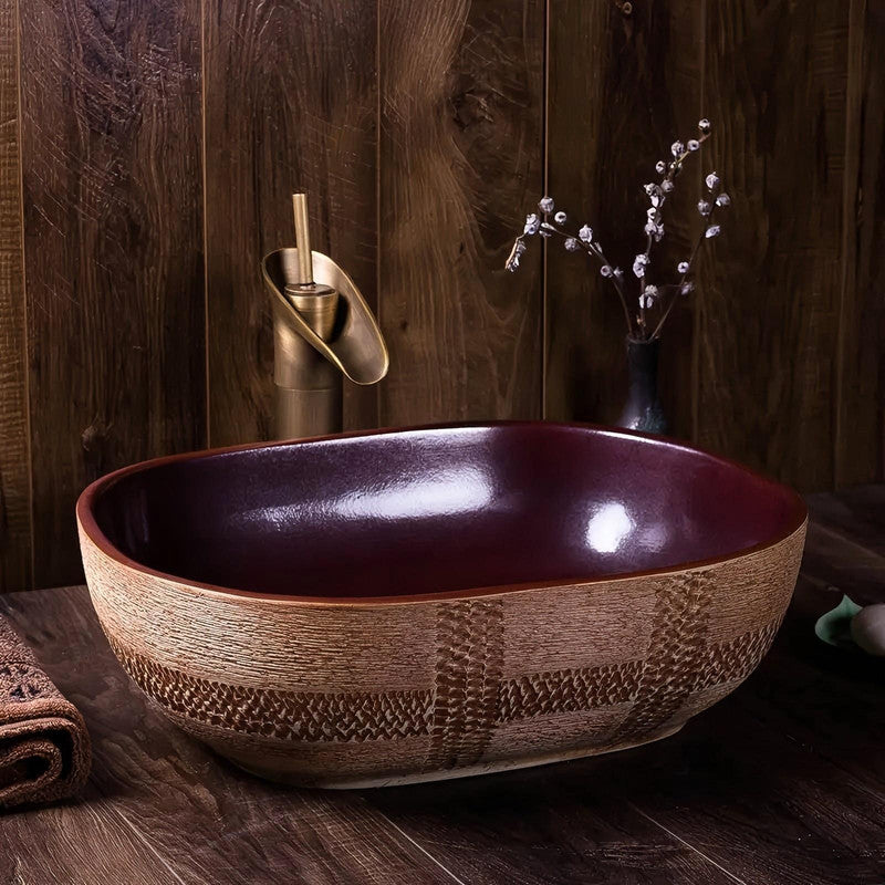 Colorful Ceramic Oval Bathroom Washbasin Pedestal Outdoor Wash Basin