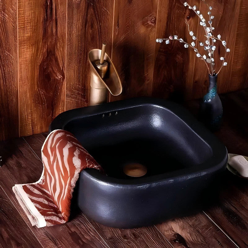 Black Ceramic Art Sinks Countertop Hand Wash Basin Ceramic Bathroom Sinks Porcelain Wash Basin for Hotel Bathroom