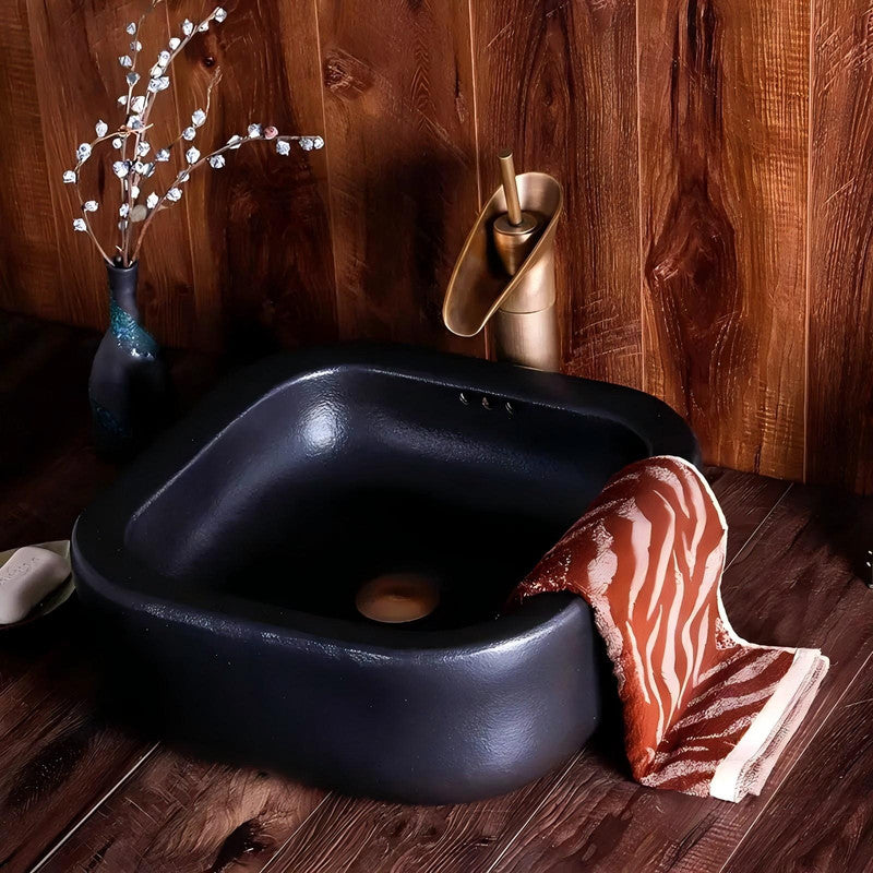 Black Ceramic Art Sinks Countertop Hand Wash Basin Ceramic Bathroom Sinks Porcelain Wash Basin for Hotel Bathroom