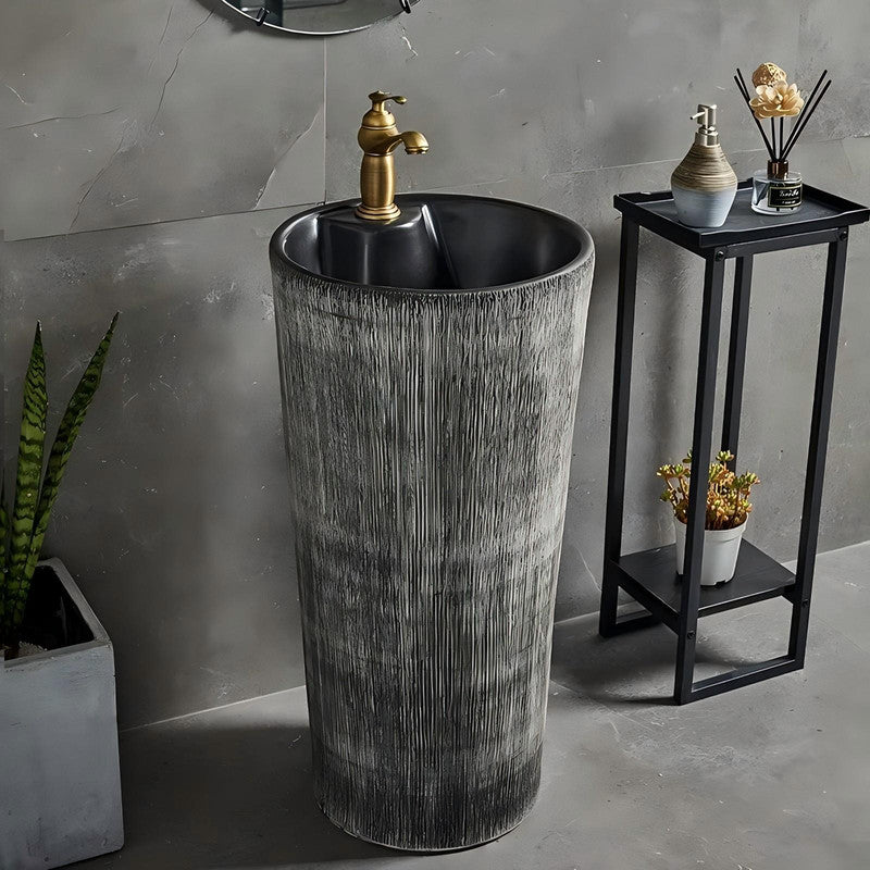 Hand Made Ceramic Vertical Wire Drawing One Piece Basin for Bathroom or Garden