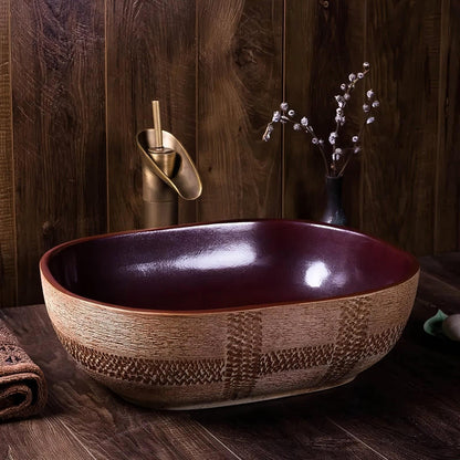 Colorful Ceramic Oval Bathroom Washbasin Pedestal Outdoor Wash Basin