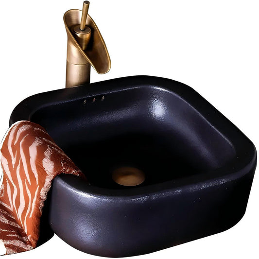 Black Ceramic Art Sinks Countertop Hand Wash Basin Ceramic Bathroom Sinks Porcelain Wash Basin for Hotel Bathroom