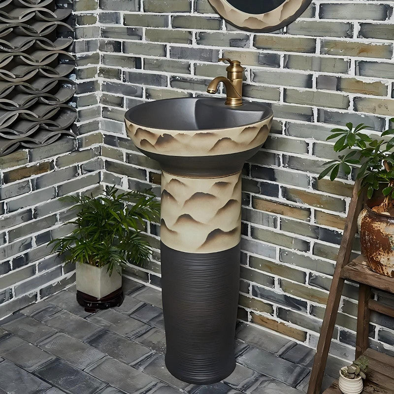 Hand Painted Ceramic Wash Basin Bathroom Pedestal Basin