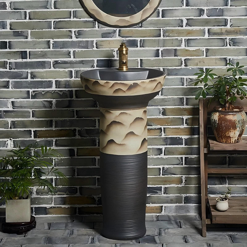 Hand Painted Ceramic Wash Basin Bathroom Pedestal Basin