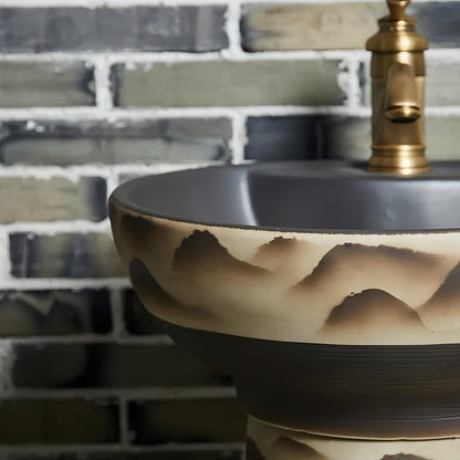 Hand Painted Ceramic Wash Basin Bathroom Pedestal Basin