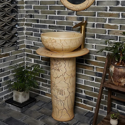 Hand Carved Floor Mounted Porcelain Pedestal Basin Freestanding Pedestal
