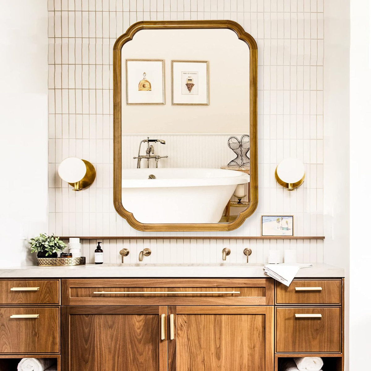 Solid Wood Accent Wall Mirror for Bathroom Bedroom