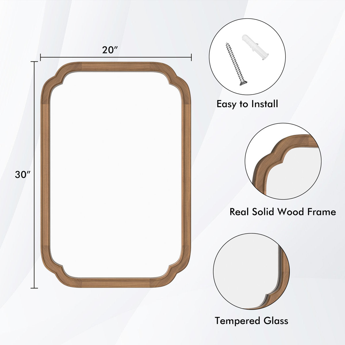 Solid Wood Accent Wall Mirror for Bathroom Bedroom