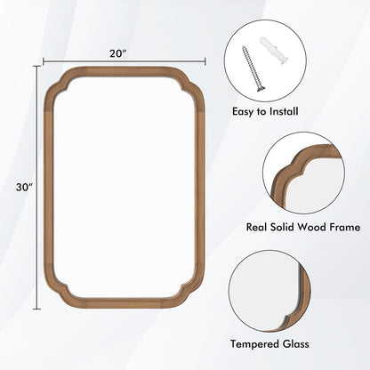 Solid Wood Accent Wall Mirror for Bathroom Bedroom