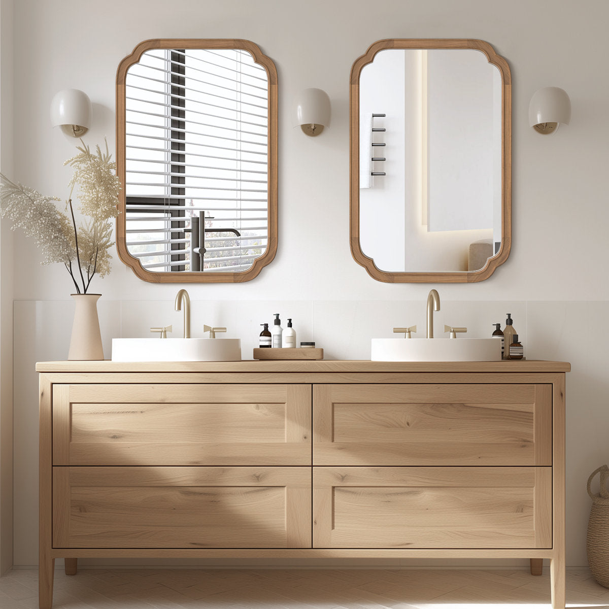 Solid Wood Accent Wall Mirror for Bathroom Bedroom
